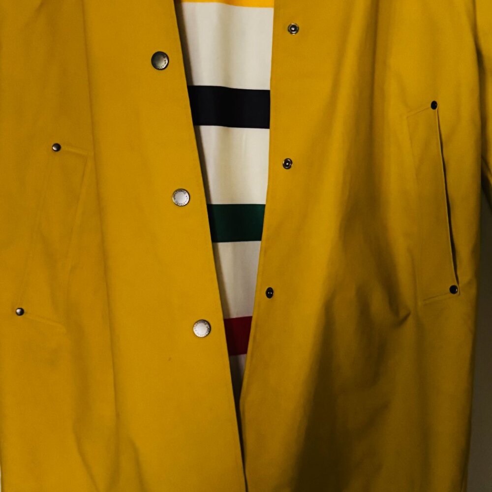 Pendleton Astoria Rain Jacket M Yellow Hooded Coat Waterproof Lined Stripe Parka - Picture 14 of 15